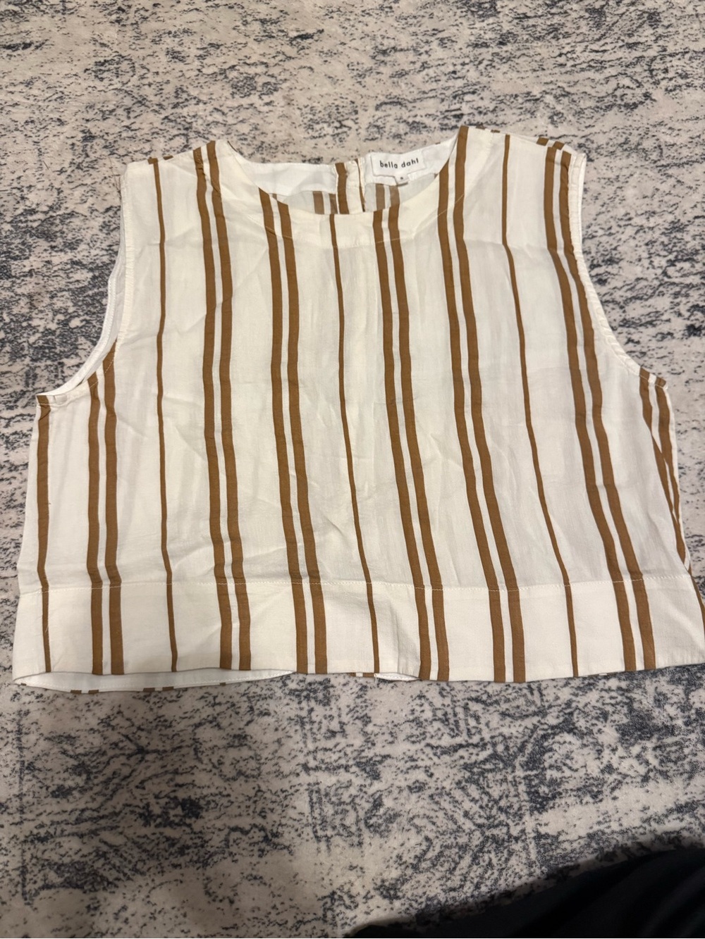 Bella Dahl White and Brown Striped Sleeveless Crop Top